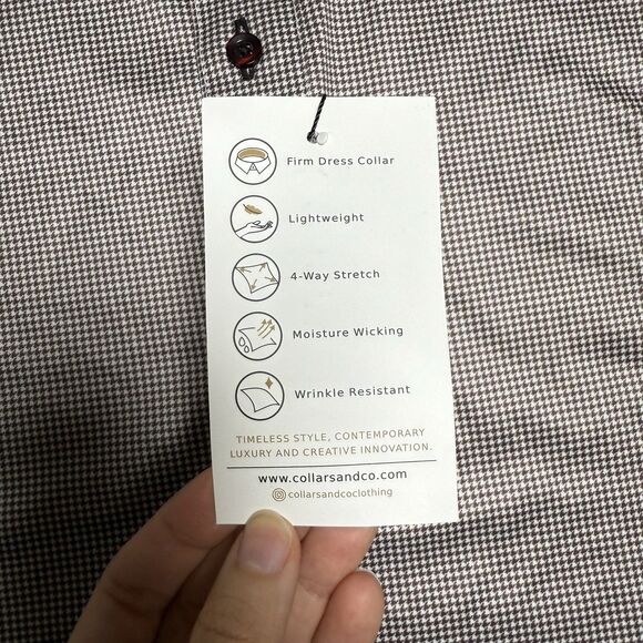 Collars & Co Mens Semi Spread Collar Polo Size M Brown Houndstooth Golf Preppy - Picture 3 of 8